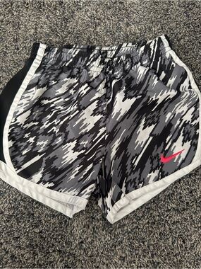 Nike Kids Black & Gray Camo Shorts with Pink Swoosh